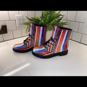 Yes We Vibe vegan leather multi color striped boots 10M/11.5W US. Bohemian